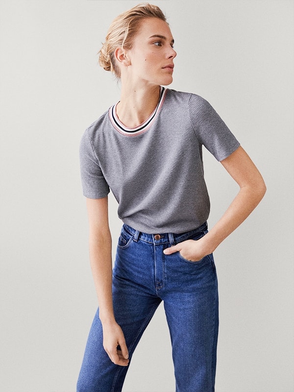 Contrast ribbed t-shirt